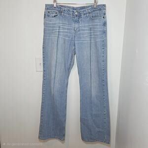 Vintage Y2K Lucky Brand Dungaree Blue Wide Leg Low Rise Jeans Women's Size 14/32
